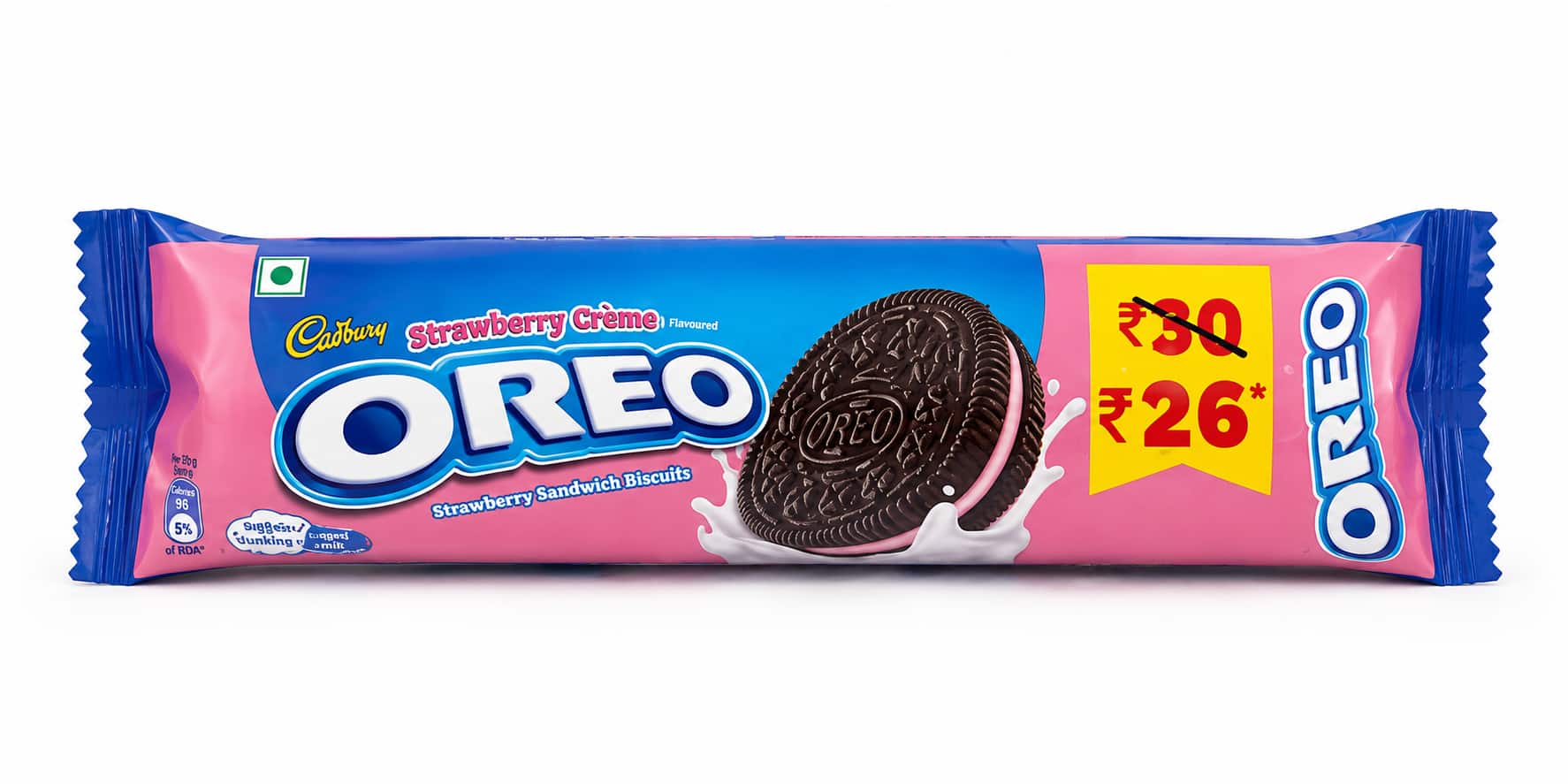 Cadbury Oreo Strawberry Flavour Creme Sandwich Biscuit (Pack of 5)